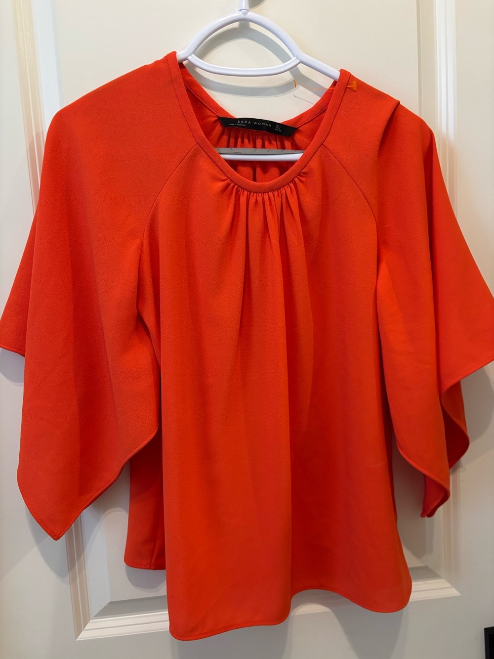 Zara Orange Flutter Sleeve Blouse Size Large